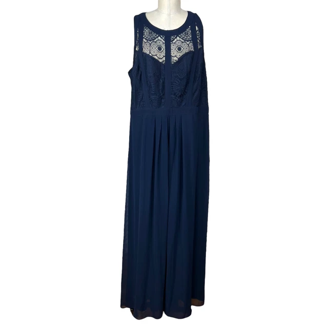 City Chic Paneled Lace Bodice Gown Navy Blue Size L / Plus Size 20