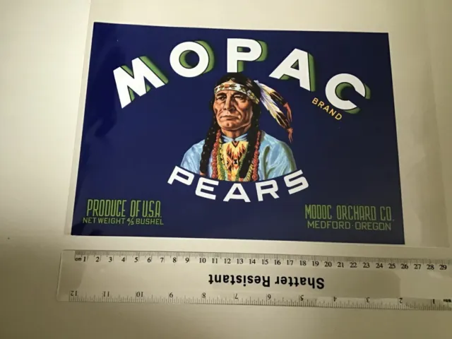 Mopac Brand U.S.A. Vintage Pears Fruit Advertising Crate Label 49294