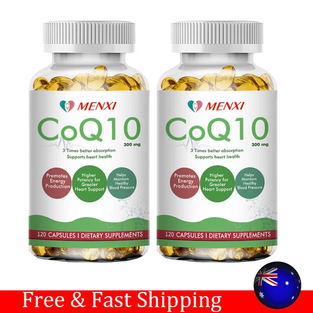 2 Bottles CoQ 10 Coenzyme Q10 120 Capsules Cardiovascular Heart Health 300mg