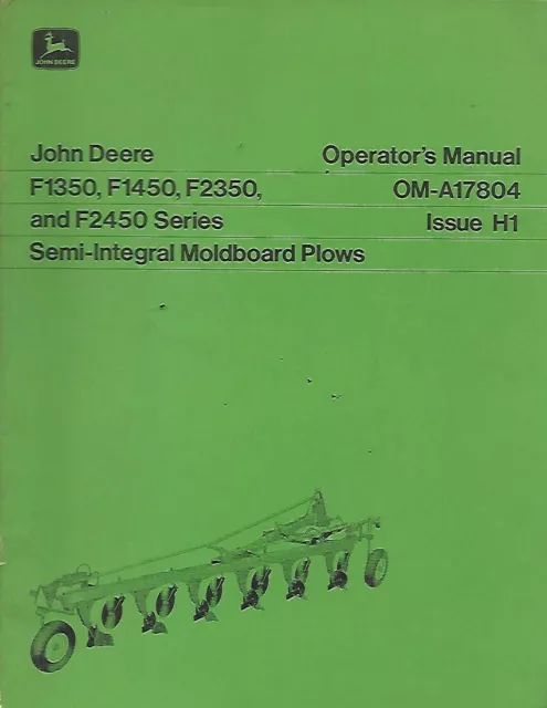 John Deere F1350 F1450 F2350 And F2450 Series Semi-Integral Moldboard Plows Oper
