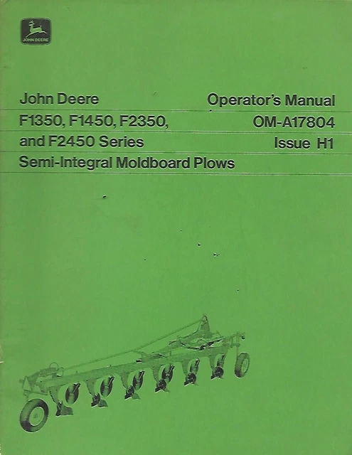John Deere F1350 F1450 F2350 And F2450 Series Semi-Integral Moldboard Plows Oper