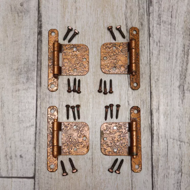 4PC Vintage Mckinney Forged Iron Semi-Concealed Hinges Cabinet Hardware -Copper