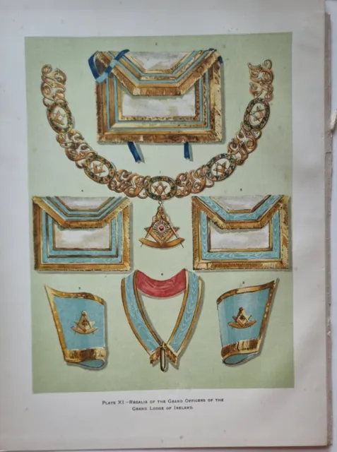 1886 Masoneria Estampado Regalia Del Grand Oficiales De Grand Lodge De Irlanda