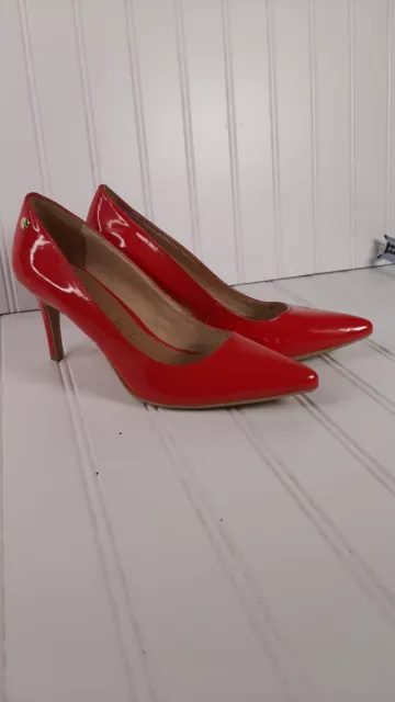 Calvin Klein Womens Brady Red Patent 3" Heeled Pump Slipon Synthetic Shoe