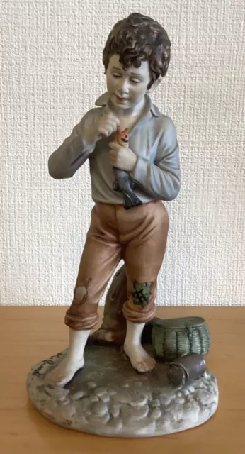 Vintage Capodimonte Fishing Boy Porcelain Figurine Signed Defendi Italy