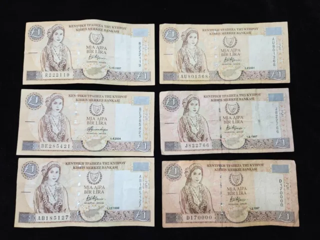 Cyprus 1 Lira Banknote (6 pieces)