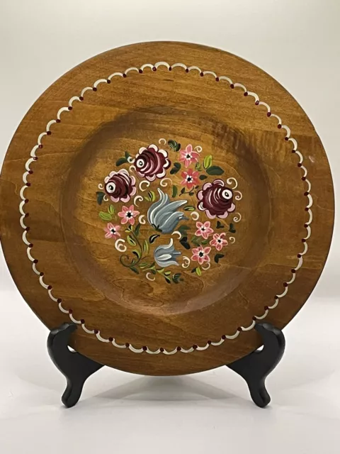 Hand Painted Norwegian Rosemaling Folk Art 10 Inch Wooden Plate Wall Plaque