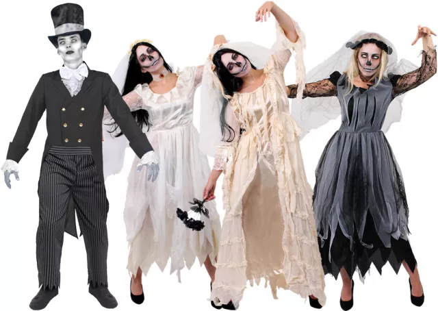 COUPLES HALLOWEEN COSTUME Mens Womens Corpse Bride Groom Dead Ghost Fancy Dress 24.99 PicClick UK