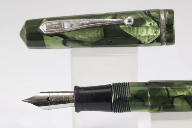 Vintage Eberhard Faber Dodecagon Green Marble Lever Fill Fountain Pen