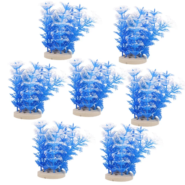 10 piezas Acuario Decoración Acuario Conjunto Artificial de Plantas Acuáticas (Azul Cielo)