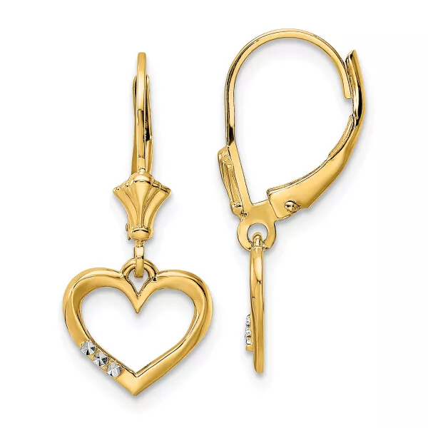 14K YELLOW GOLD White Heart Drop Dangle Earrings $232.00 - PicClick