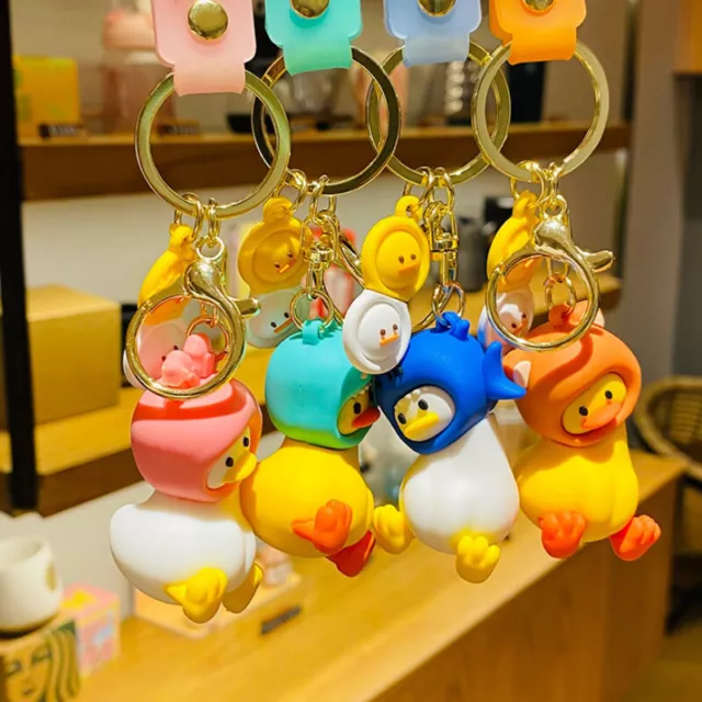 Silicone Crooked Necked Duck Keychain With Different Cartoon Headgear