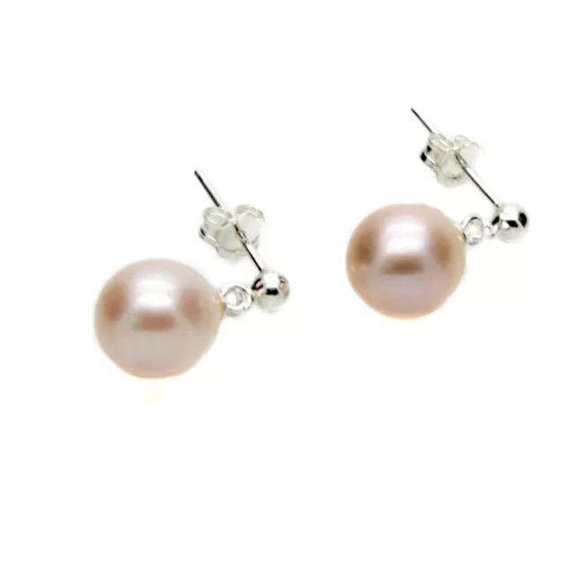 Pearl Drop Earrings Pastel Purple Cultured Pearls Sterling Silver Stud