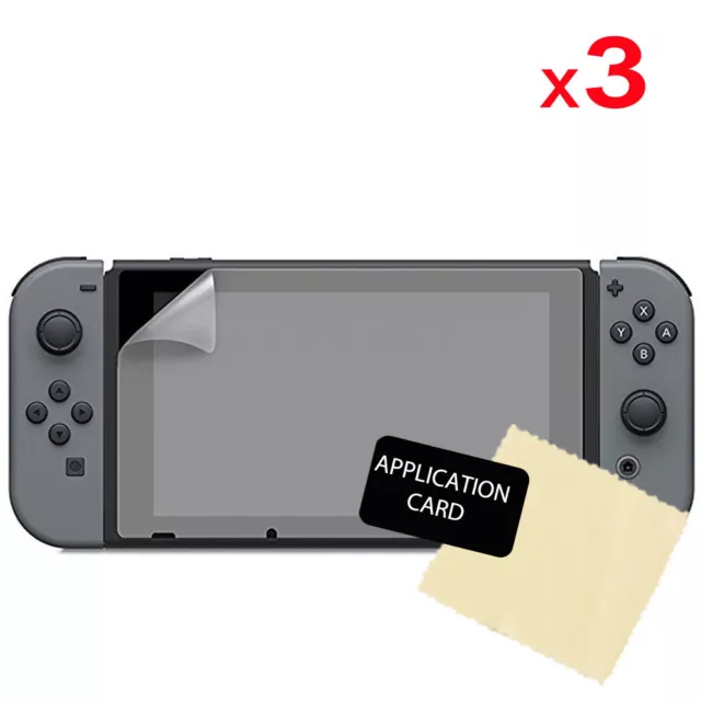 3x Clear LCD Screen Protector Guard Covers + Cloth for Nintendo Switch Console