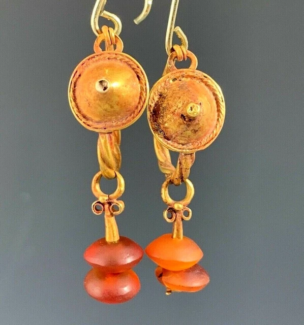 Ancient Roman Gold Shield & Carnelian Earrings; Elegant & Wearable! Ancient Roman Gold Shield & Carnelian Earrings; Elegant & Wearable!