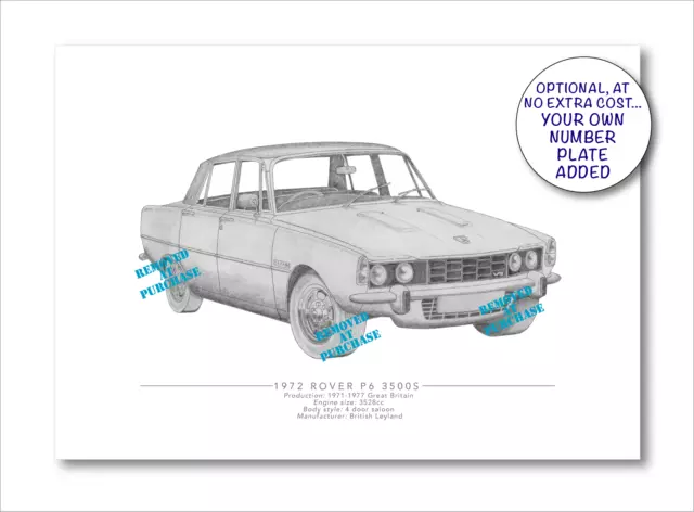 Rover P6 3500S 1972 A5 personalised print