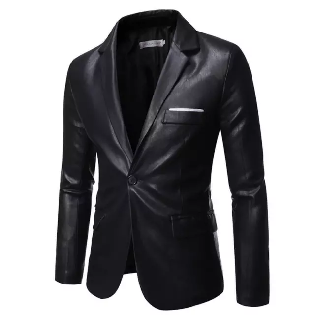 Mens Slim Fit Faux Leather Suit Jacket Wedding Party Casual Blazer Sport Coats