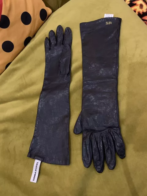 SONIA RYKIEL ICONIC Black Leather Long Gloves Size 7 £120.00 - PicClick UK