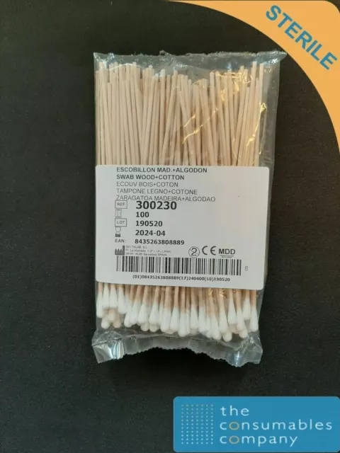 Extra long sterile cotton bud cotton tipped swabs x 100 medical laboratory wood