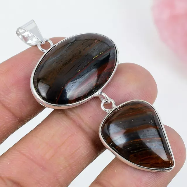 Iron Tiger Eye 925 Silver Plated Handmade Pendant of 2.49"