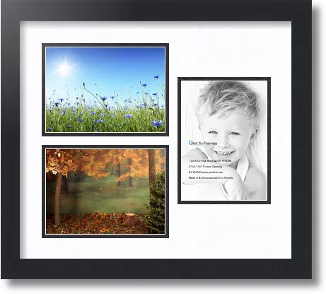 ArtToFrames Collage Mat Picture Photo Frame 3 5x7" Openings in Satin Black 390
