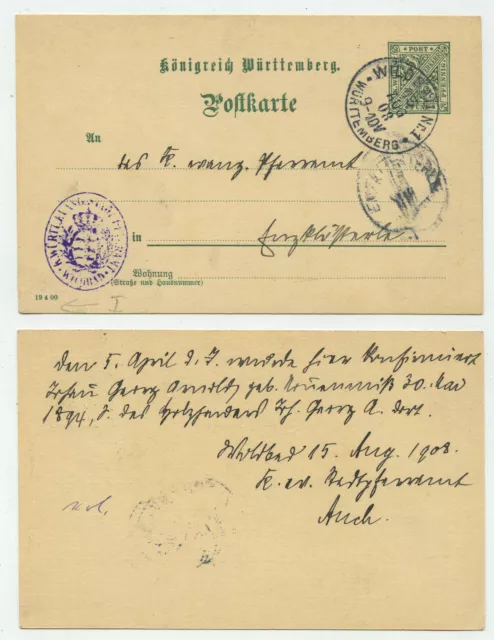 95493 - Ganzsache DP 29 - Postkarte - Wildbach 15.8.1908 nach Enzklösterle