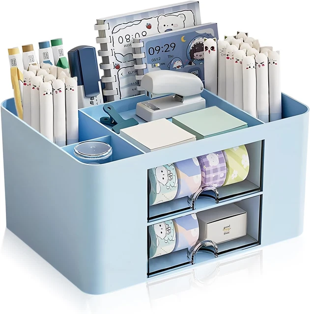 Desk Organizer with Drawers, 2 Drawer Office Storage Case with Random Stickers V