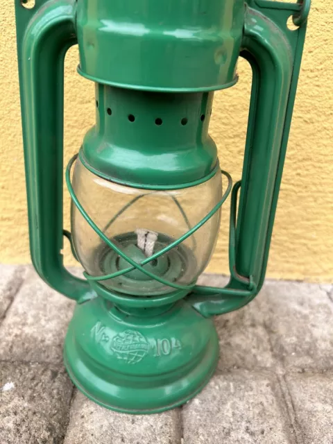 Rara Lampada Lanterna a Petrolio Cherosene Vintage Metalglobus Nr. 104 Verde