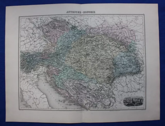 Original antique map AUSTRIA, HUNGARY, VIENNA, 'AUTRICHE-HONGRIE', Migeon, 1891