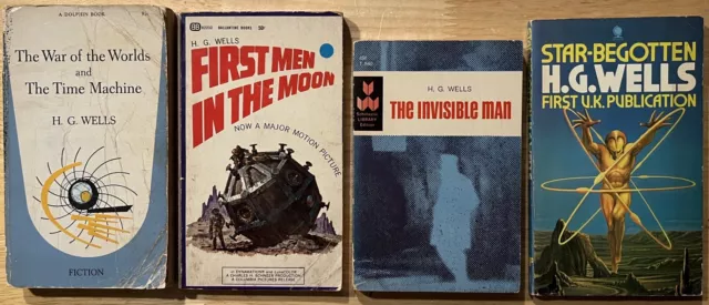 Lot of4 HG Wells: War Worlds/Time Machine~First Men Moon~Invisible~Star-Begotten