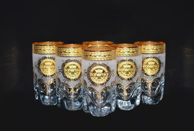 6 x 280 ml. Wassergläser Bohemia Kristallglas Handbemalt in Gold Handarbeit Neu