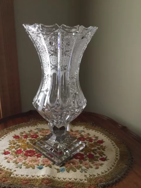 Vintage Queen Anne Lace 14" Gorgeous Cut Glass Crystal Vase, Heavy, Stunning!
