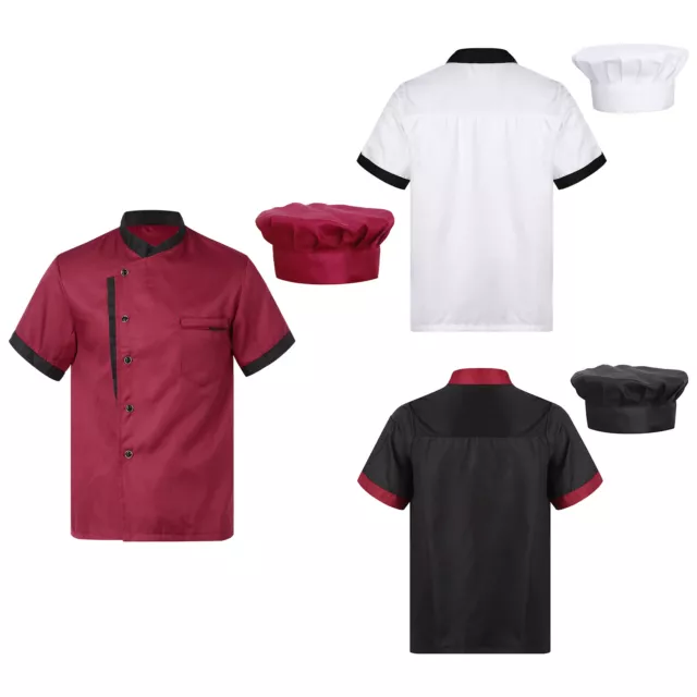 Unisex Outfit Cook Uniform Short Sleeve Set Jacket Costume Chef Competition