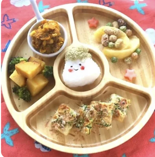 FunFam Bamboo Portion Control Divided Plate, Dish. Baby Toddler Child Adult.