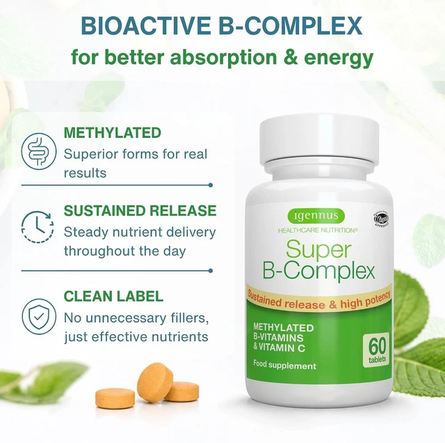 IGENNUS SUPER B-COMPLEX High Absorption Methylated B Vitamins, 60 ...