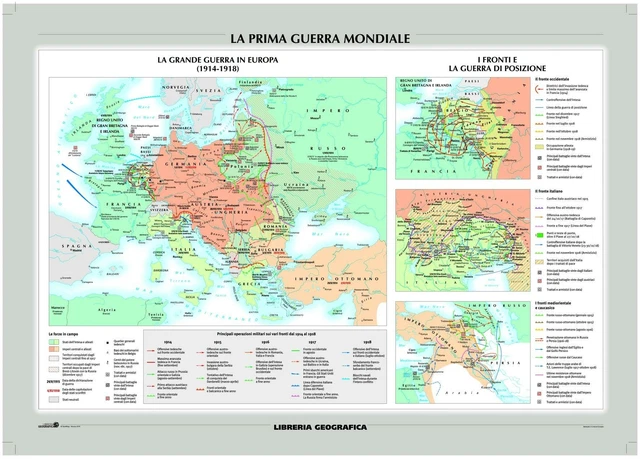 LA PRIMA GUERRA mondiale e il mondo nel 1914. Carta murale storica - AA ...