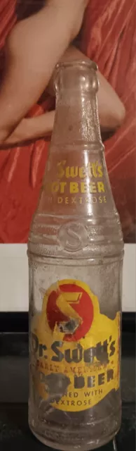 Dr Swett's Root Beer Glass Bottle Embossed Red And Yellow S Label Early American