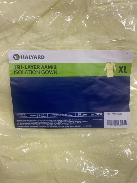 50X Halyard Tri-Layer AAM12 Isolation Gowns 69191 Size XL