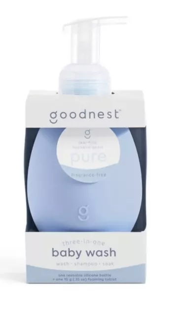 NEW Goodnest 3 in 1 Baby Wash With Silicone Reusable Bottle. Fragrance Free