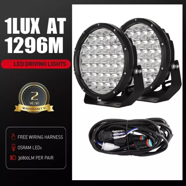 9inch LED Driving Spot Lights Black Round Offroad Truck SUV 4x4 ATV