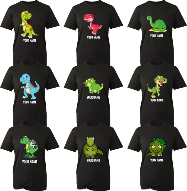 Personalised T-rex Dinosaur T-shirt Cute Characters Birthday Gift Unisex Tee Top