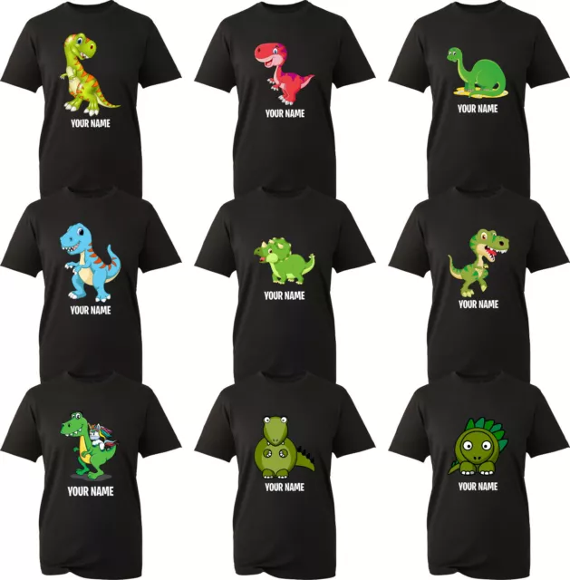 Personalised T-rex Dinosaur T-shirt Cute Characters Birthday Gift Unisex Tee Top