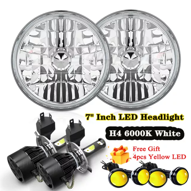 For Old-smobile Cutlass Supreme Pair 7 Inch Round White LED Headlight Hi-Lo Lamp