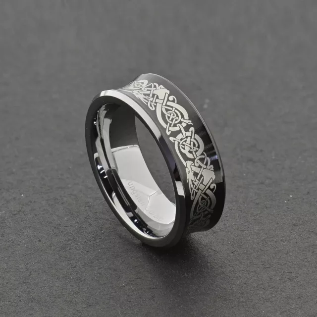 8mm Black Tungsten Celtic Dragon Eternity Engrave Concave Band Men Wedding Ring
