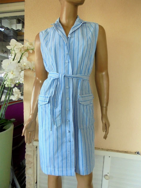Robe D'été Vintage Bustier Fleurie Bleu/blanc - Taille 38/40/42, Boutonnée Devant (occasion TBE)