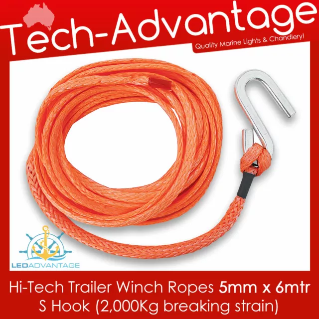 TENOB Hi-Tech Trailer Winch Ropes 5mm x 6mtr - S Hook - Breaking Strain 2,000KG