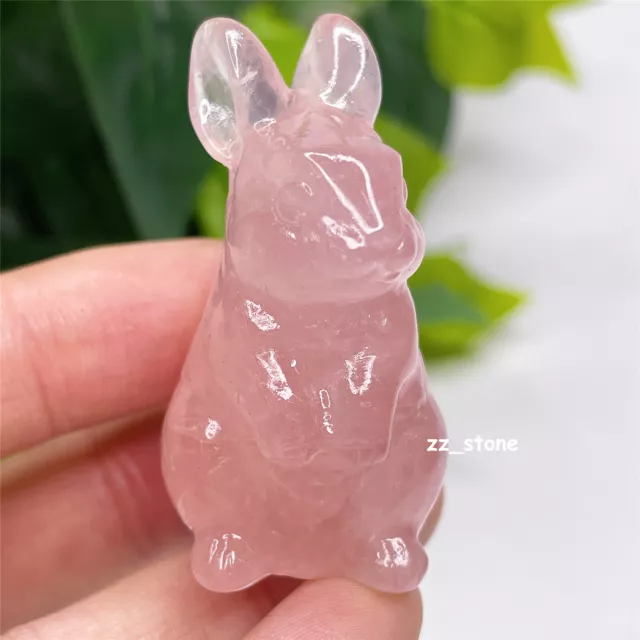 2" Natural Rose Quartz Carved Rabbit Crystal Animal Carving Healing Decor Gift