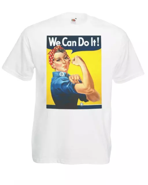 T-shirt unisex bianca We Can Do It ragazza power americana seconda guerra mondiale propaganda