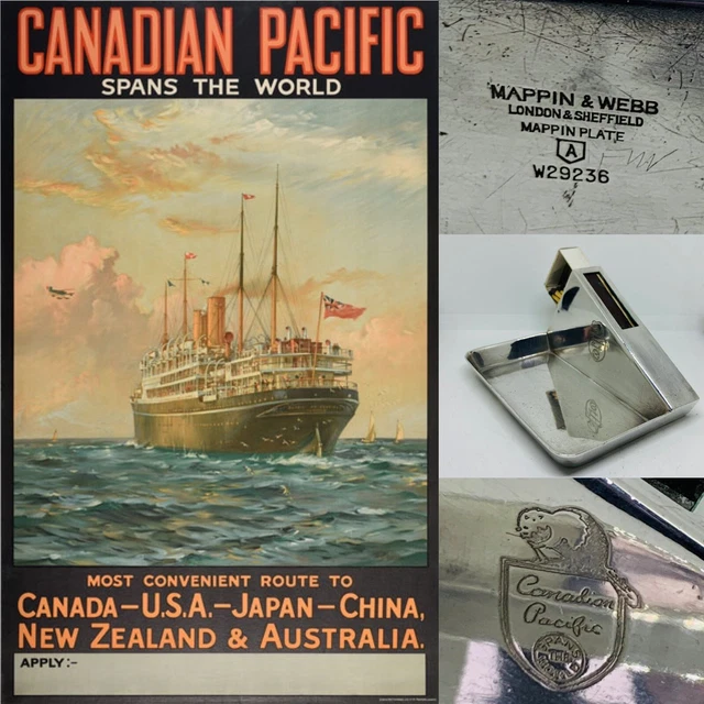 Art Deco Silverplated Canadian Pacific Matchbox Holder & Tray by Mappin & Webb