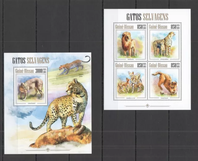 St1185 2013 Guinea-Bissau Animals Fauna Wild Cats Kb+Bl Mnh Stamps